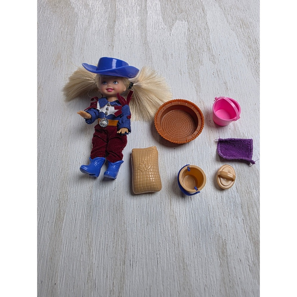 Vintage Barbie Kelly Doll Western Cowgirl Blue Hat Accessories Y2K Classic Toy